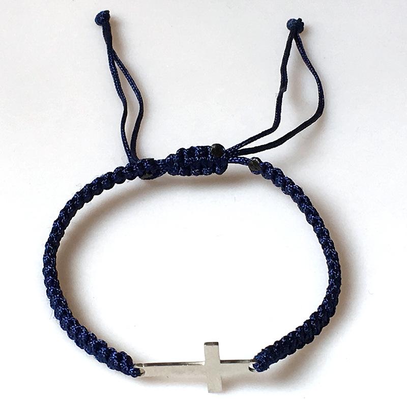 Simple Cross Black White Braided Rope Couple Bracelets Copper Color Adjustable Bracelet Christian Zircon