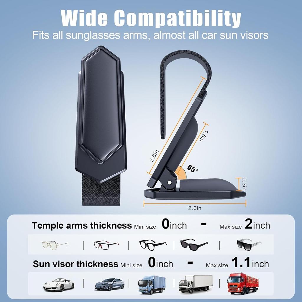 One-Handed-Operation Sunglasses Holder for Car, Visor Sunglass Holder 2 Pack