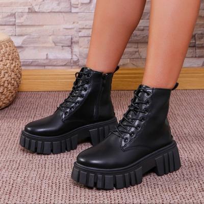 Autumn and Winter New Large Size Martin Boots Thick Heel Platform Short Boots Side Zipper Comfortable Women's Boots Fashion Boots