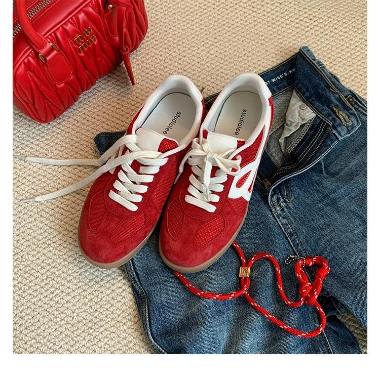 

Осень новая кожа ретро дышащие круглый носок шнуровка толстая подошва увеличивающие рост легкие кеды женские 40 красный