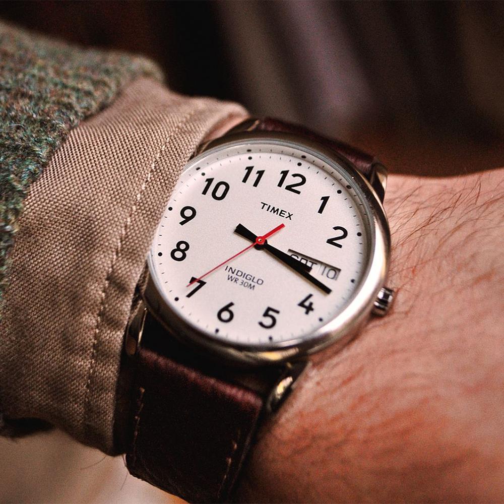 [Timex] Easy Reader Day-Date Brown Leather Strap Wristwatch 35mm T20041