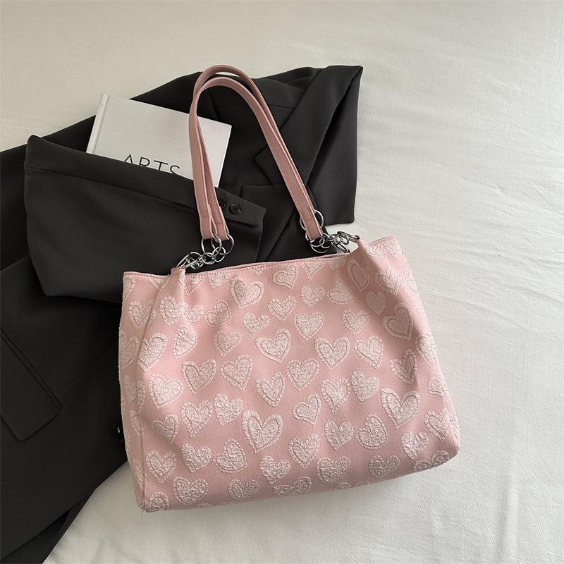 

Корейская версия милой сумки-тоут для любви, сумка подмышку, женская 2025, новая текстура, нишевая, большой вместимости, для поездок на работу, на плечо розовый