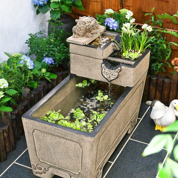 Ancient Method Resin Fish Pond: Floor-Standing Outdoor Water Ornament for Courtyard Landscaping.