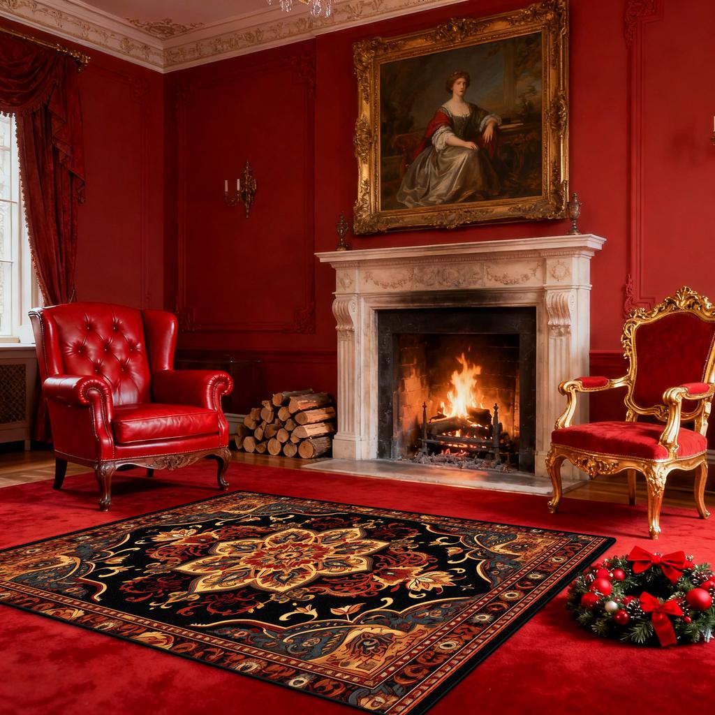 Persian Retro Style Carpet Living Room Classical decoration Fireplace Side Non-slip Washable Rug Dining Room Bedroom Fluffy Mat