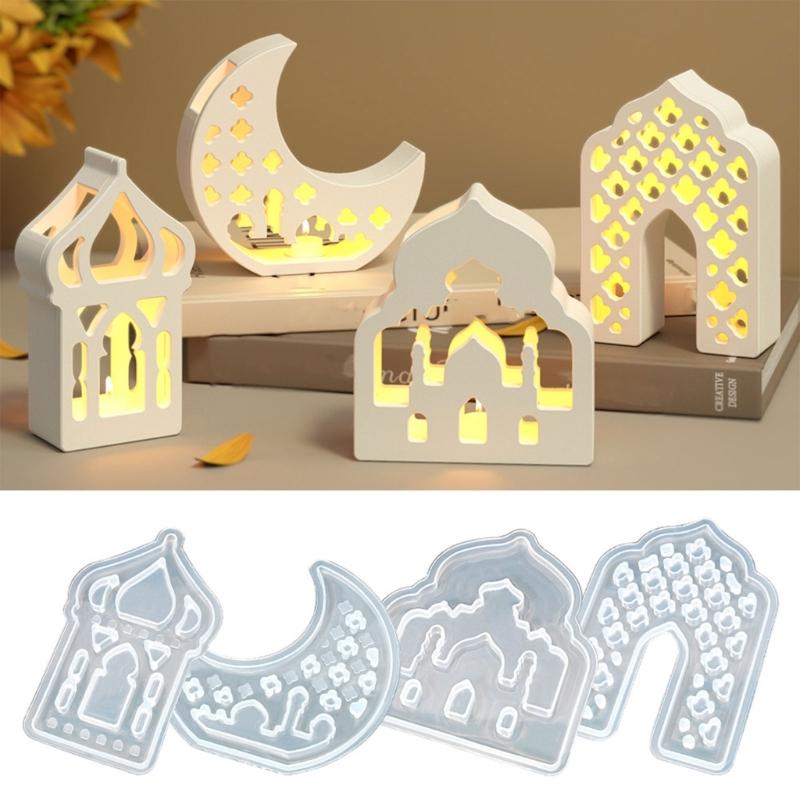 House Moon Shape Silicone Molds for Epoxy Resin Candle Holder Tealight Holder Home Decoration Gypsum Silicone Molds