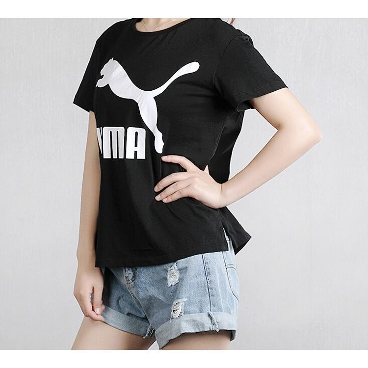 (WMNS) PUMA Classics Logo Tee Running Short Sleeve TEE Black Women's 596512-01
