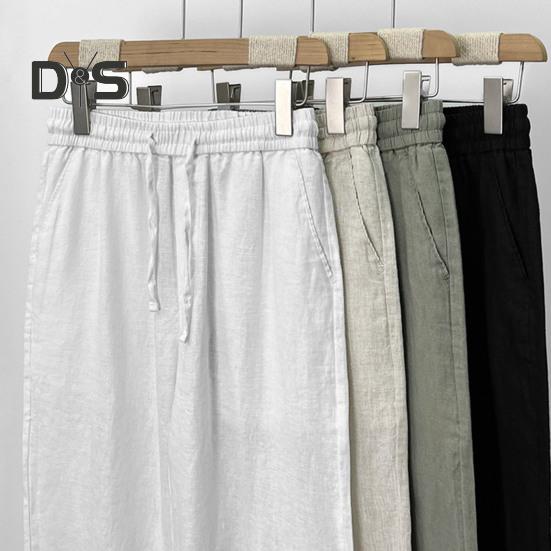 Pantaloni da Uomo in Lino Casual Vestibilità Ampia Pantaloni Dritti con Coulisse Gamba Larga Pantaloni da Golf Estivi da Vacanza Viaggio Lavoro Vita Quotidiana