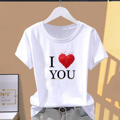 (Asijská velikost) Grafika Tričko Tričko Letter Love Heart Roztomilý Trend Oblečení Dáma Neformální Móda Potisk Žena Neformální Dámské Top Trička s krátkým rukávem