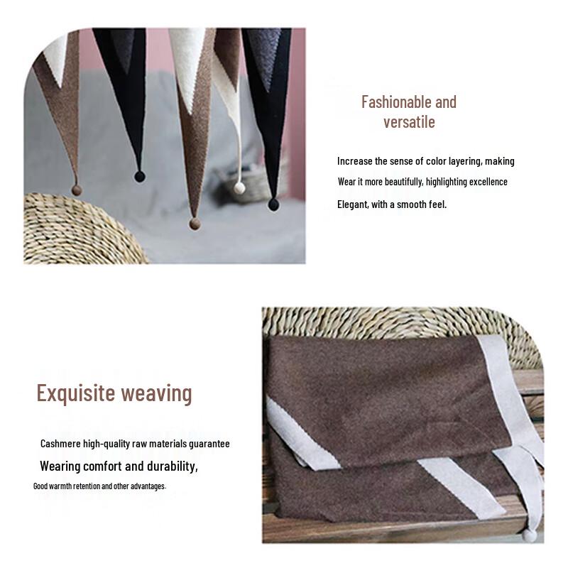 Women's 100% Cashmere Large Triangle Shawl with Pompom Trim