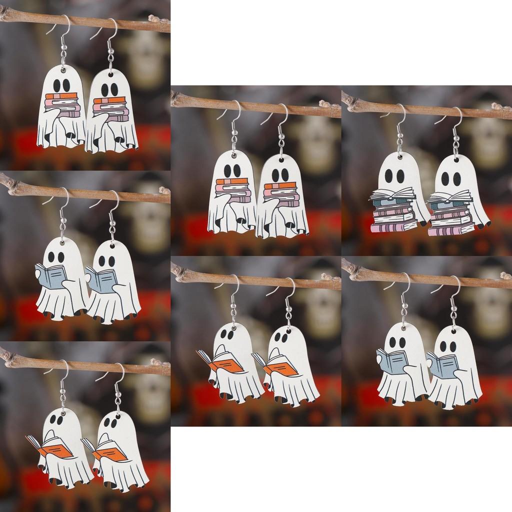 Stylish Gothic Double-sided Wooden Earrings Featuring Cartoon Characters And Books