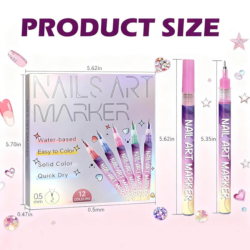 3D Nail Art Tužky DIY Sada 12 Barev Nail Marker Tužky Graffiti Tečkování Kreslení Malování Liner Tužka Rychleschnoucí Akrylová Barva Tužka