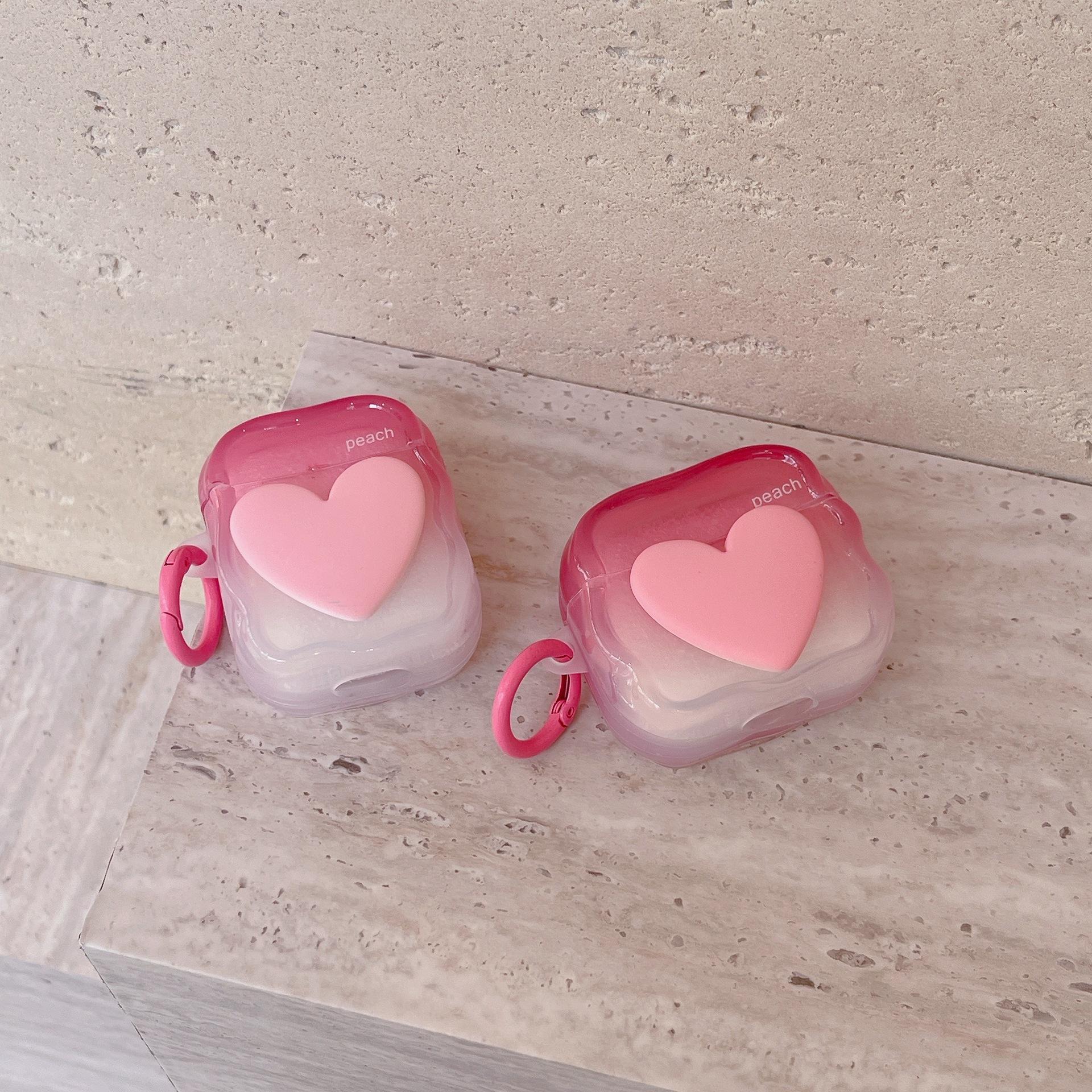 

Градиентный розовый чехол Love Heart для Apple Airpods Pro 2 3 AirPod милый 3D волнистый узор дизайн мягкий защитный чехол для наушников крючок for Airpods 1or 2