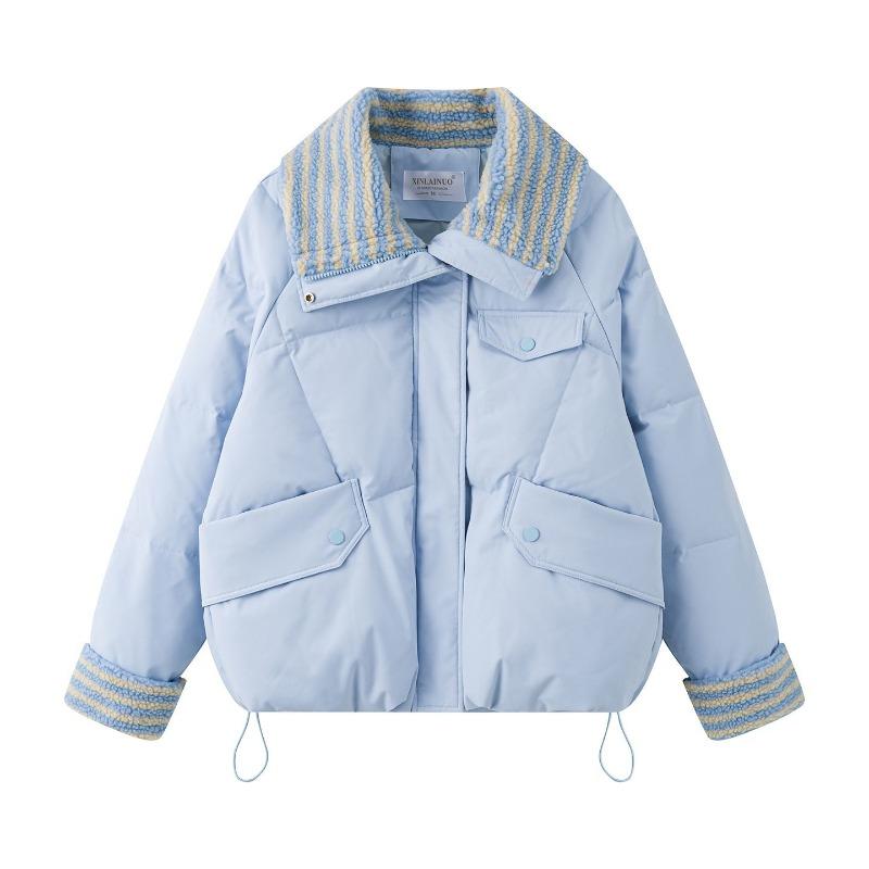 

Зимнее женское короткое флисовое свободное хлопковое пальто, толстая куртка-пуховик, корейская мода, верхняя одежда XXL синий