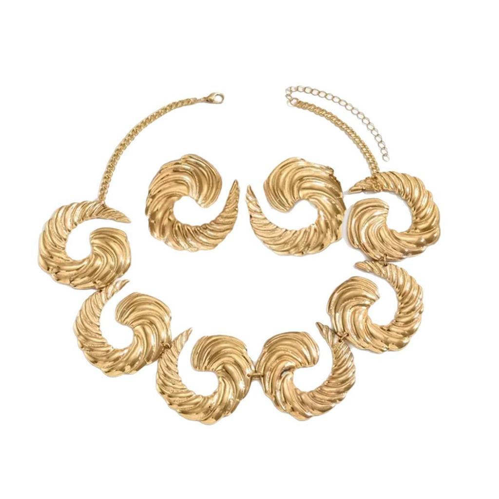 3-Piece Vintage Vacation Style Spiral Necklace and Stud Earring Set for Everyday and Party Occasions
