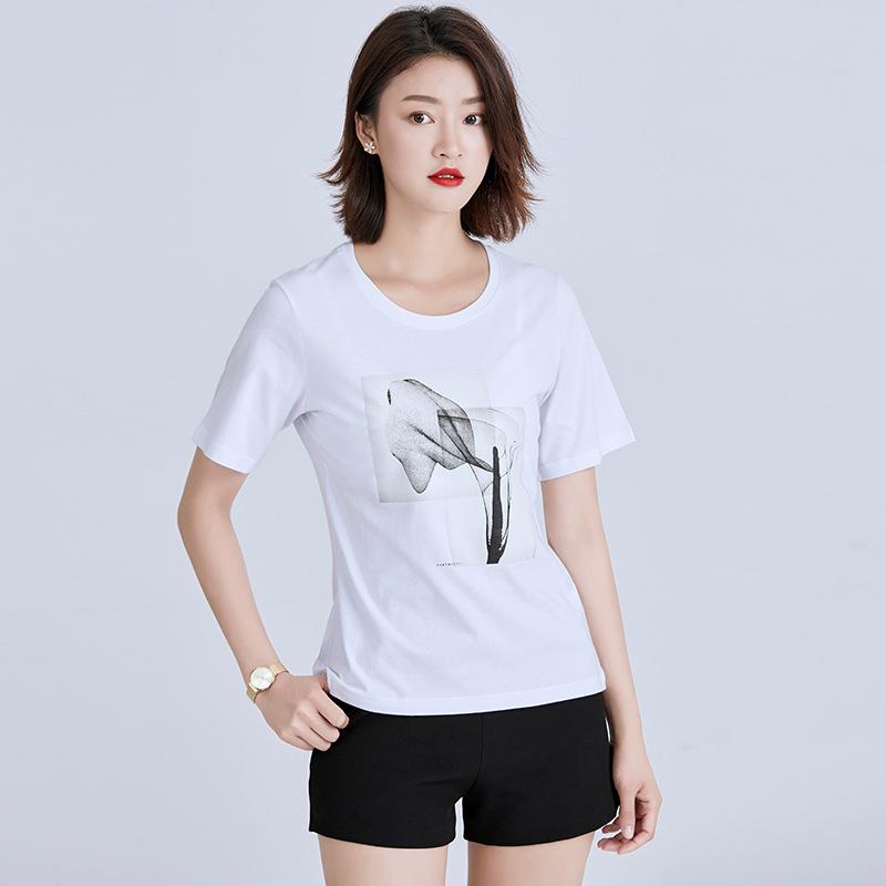 Tricou de bumbac cu mânecă scurtă pentru femei, stil coreean nou la modă, respirabil, tricou de vară simplu, lejer, imprimat