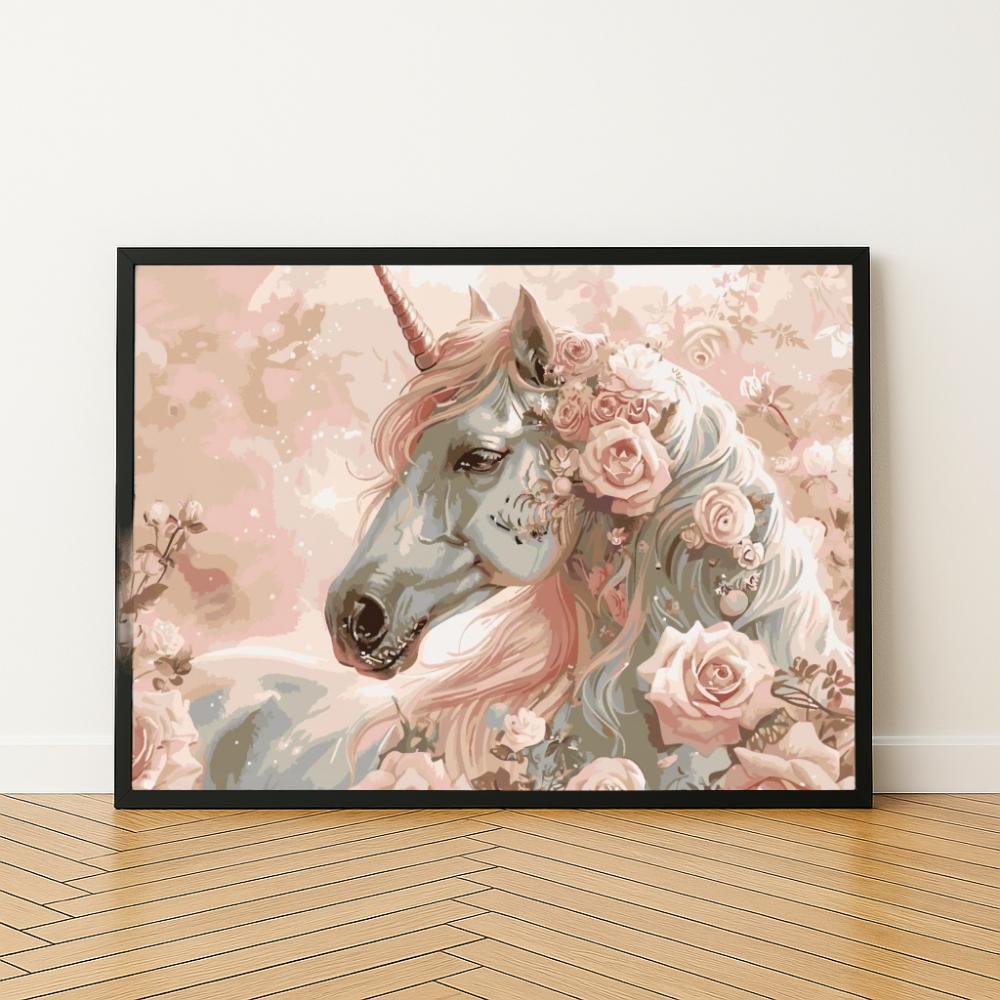 Malowanie Po Numerach Obrazy Do Malowania - Jednorożec W Różach 50X40 Cm