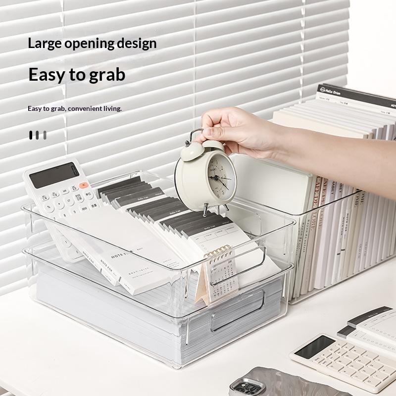 Anti-Wrinkle Clear Pet A4 File Storage Box -Stackable Desktop Document Organizer Case For Office & Student Desk