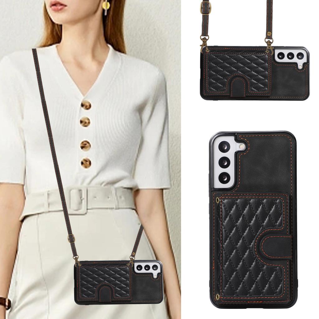 For Samsung Galaxy S21 FE 5G Kickstand Phone Case TPU+PU Leather Shoulder Phone Bag