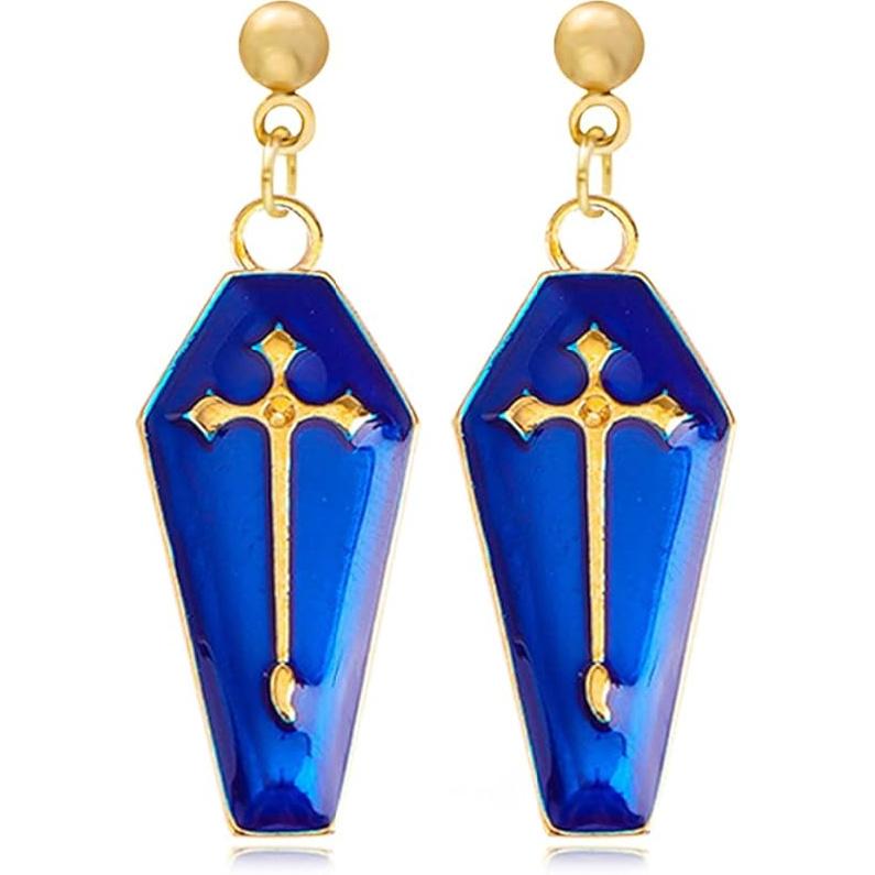 ANXIN STORE Gothic Retro Exaggerated Creative Cross Earrings Punk Style Funny Exaggerated Alternative Personality Earrings Female Gift Blue Gold Stud Earring