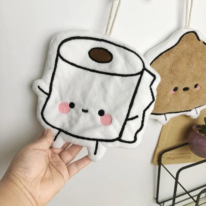 Cute Poop Toilet Paper Shaped Hand Towels Hanging Bathroom Decor for Quick Drying Home Furnishings