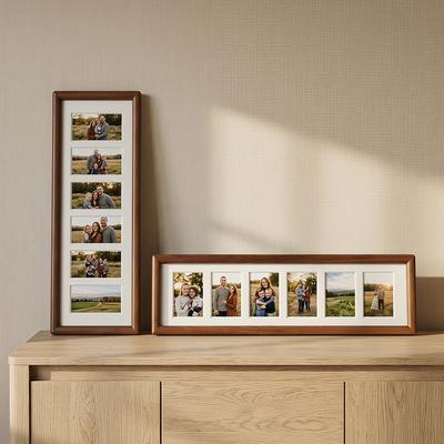 Wood 6 Cards Photo Frame Long Vertical Horizontal Collage Picture Frame 6 Slots Film Strip Photo Display Frame Home Decor