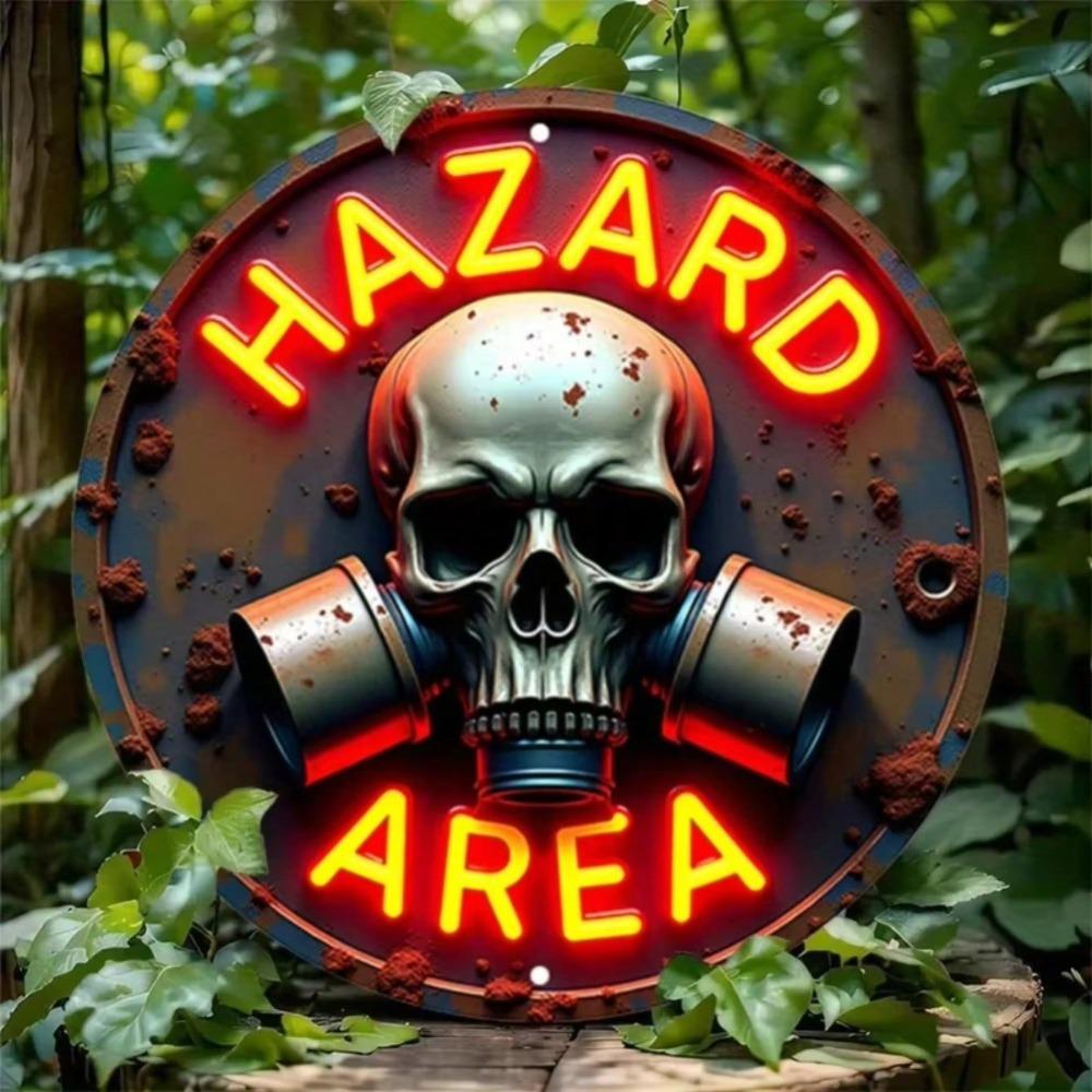 Vintage Metal Tin Sign Wall Decor Retro Neon Skull Hazard Warning Art