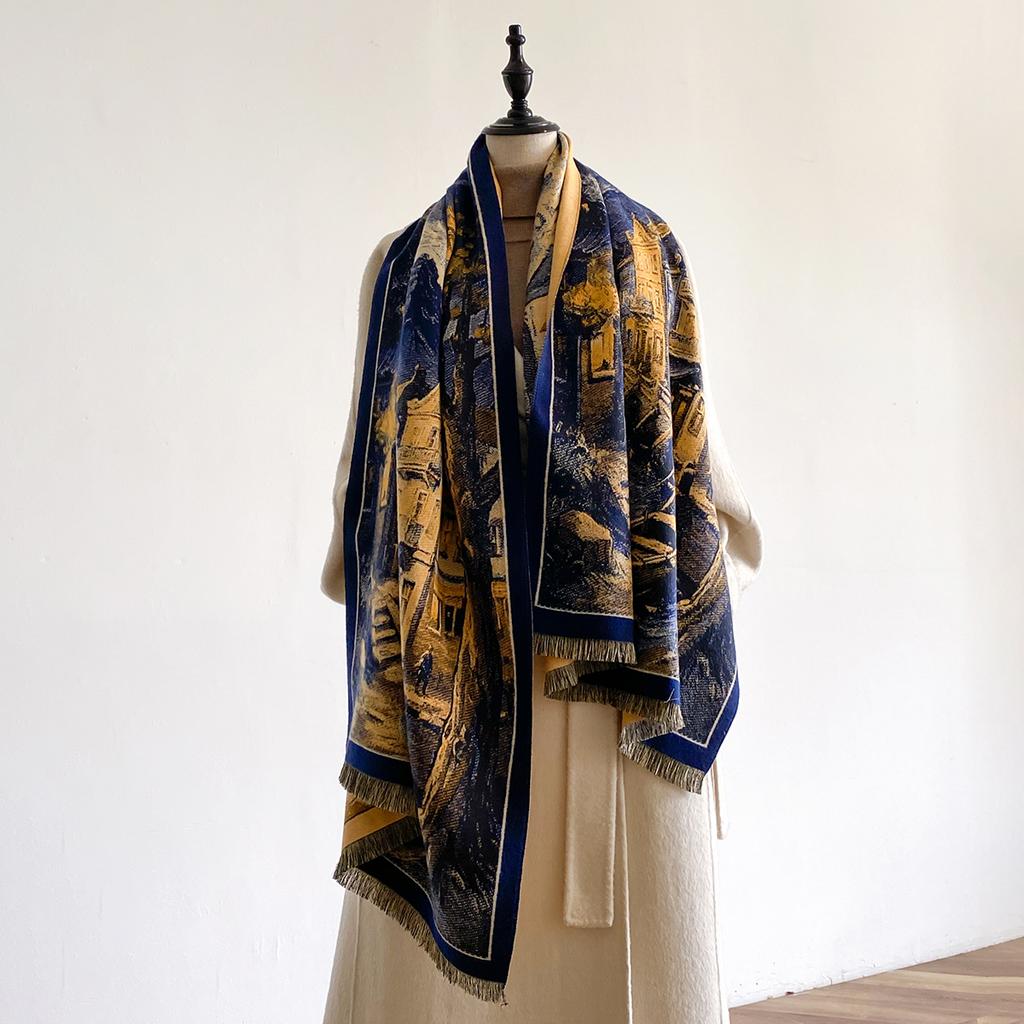 Print Women Imitation Cashmere Winter Thicken Scarf Shawl  Warm, Coldproof Windproof Blanket
