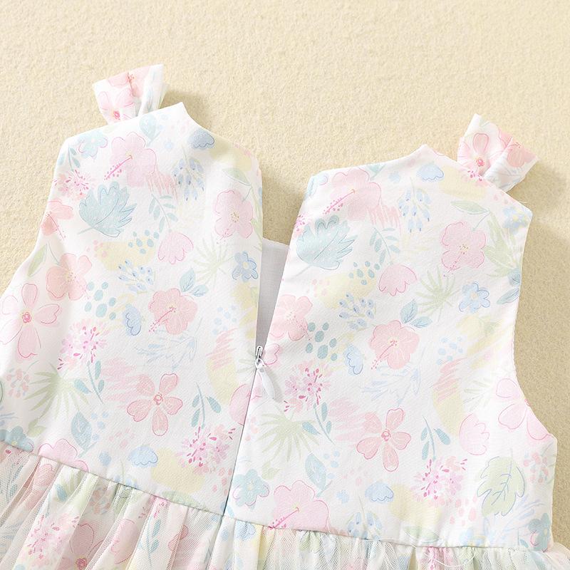 Summer Girls Pink Smocked Princess Dress With Cute Rabbit Embroidery Tulle And Cotton Printed Fabric Lovely Party Gown
