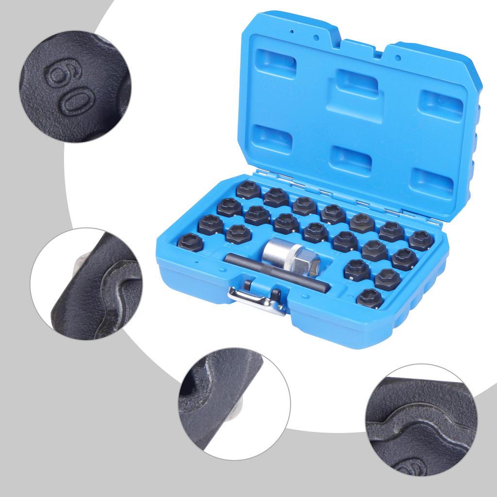 1/2" Drive Cr-Mo Steel Anti-Theft Lug Nut Key Set, 22pcs Wheel Lock Removal Tool - Time-Saving Car Repair Kit Fit All BMW Models