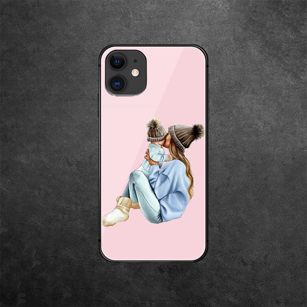 Mother Baby Mom Telefonfodral i härdat glas för iPhone Samsung Galaxy OnePlus Oppo Xiaomi Redmi Note SA 7 8 9 10 11 12 13 14 20 21 22 53 Pro Max Ultra