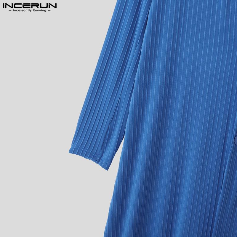 INCERUN Men Lapel Neck Long Sleeve Texture Casual Open Front Long Cardigan Coats