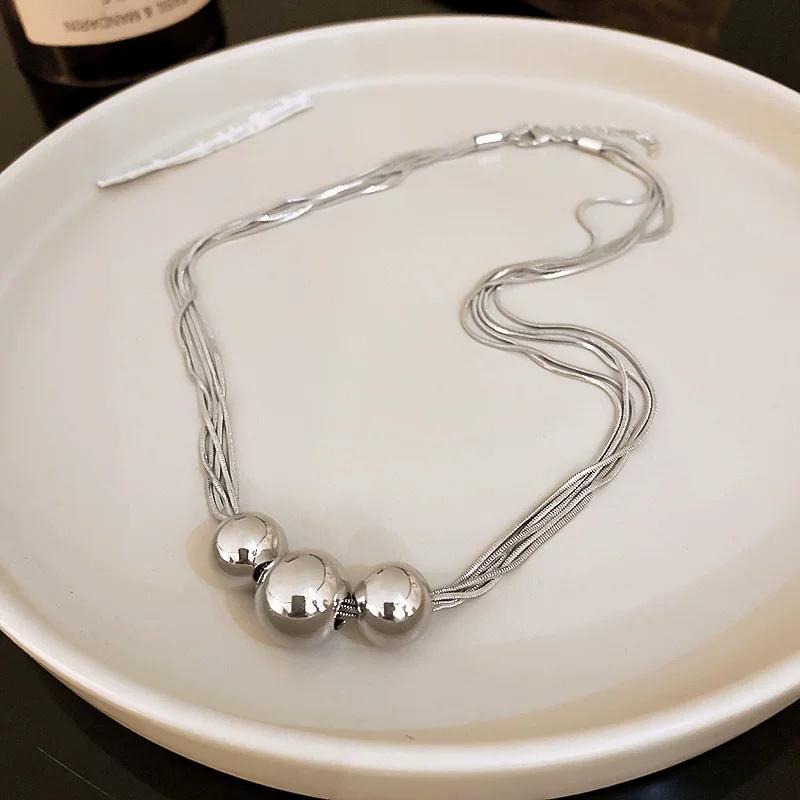 Multilayer Round Ball Pendant Necklace for Women, Fashion Gold Plated Clavicle Chain Elegant Jewelry