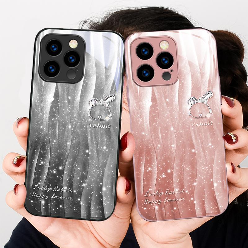 Ripple Gradient Rabbit For IPhone 16 Pro Max 15 P Lus 14 Pro 13 12 Mini 11 P Ro Max X XS 7 8 Plus 2022 Tempered Glass Phone Case