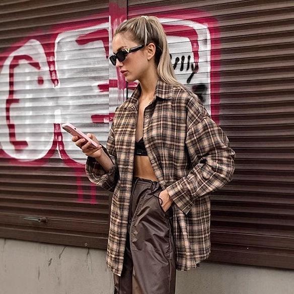 2024 Women's European Retro Plaid Long Shirt - Loose Fit