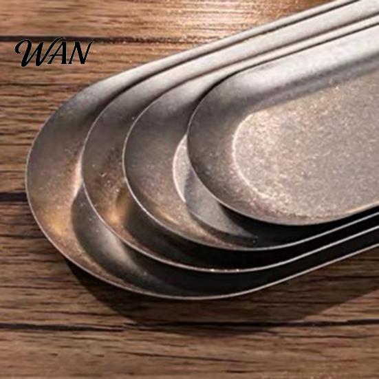 Outdoor Camping Plate Stainless Steel Serving Tray Retro Japanese Style Oval Dessert for Rustic Towel Holder Dish Home Kitchen Heavy Duty Metal