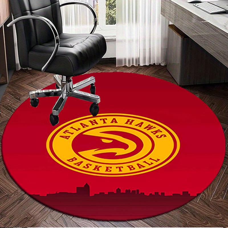 1PC Atlanta Basketball Round Rug, Non-slip Chair Mat, Home Decor, Circle Carpet Perfect for Office, Bedroom, Living Room,Christmas gift