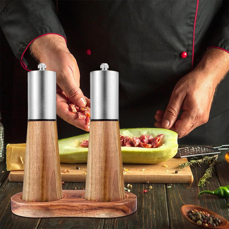 Salt and Pepper Mill Tray Acacia Wood Pepper and Salt Grinder Stand Kitchen Pepper Mill Holder Rest Dining Table Protector JT554