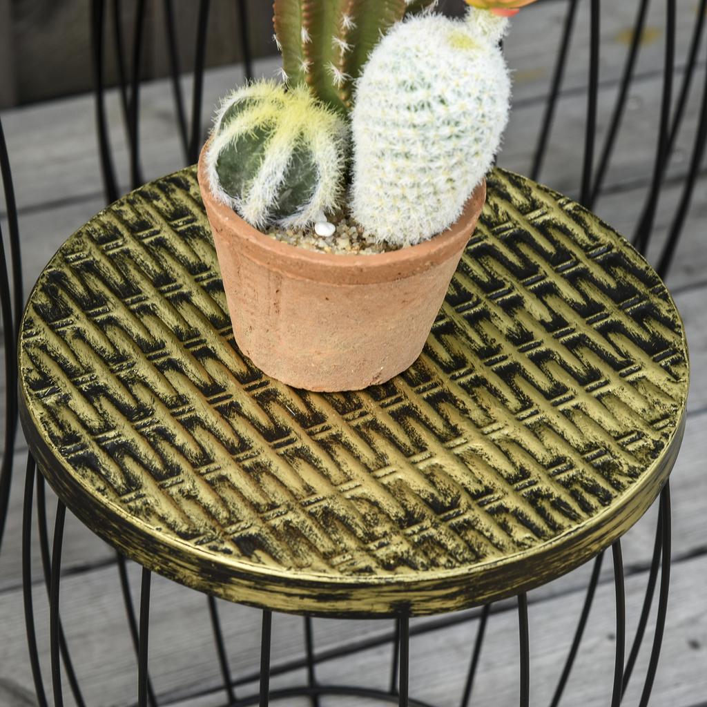 3-Piece Set Coffee Tables Side Tables Garden Table Retro Metal Basket Wire Basket Garden Nesting Table Garden Furniture Outdoor Balcony Metal