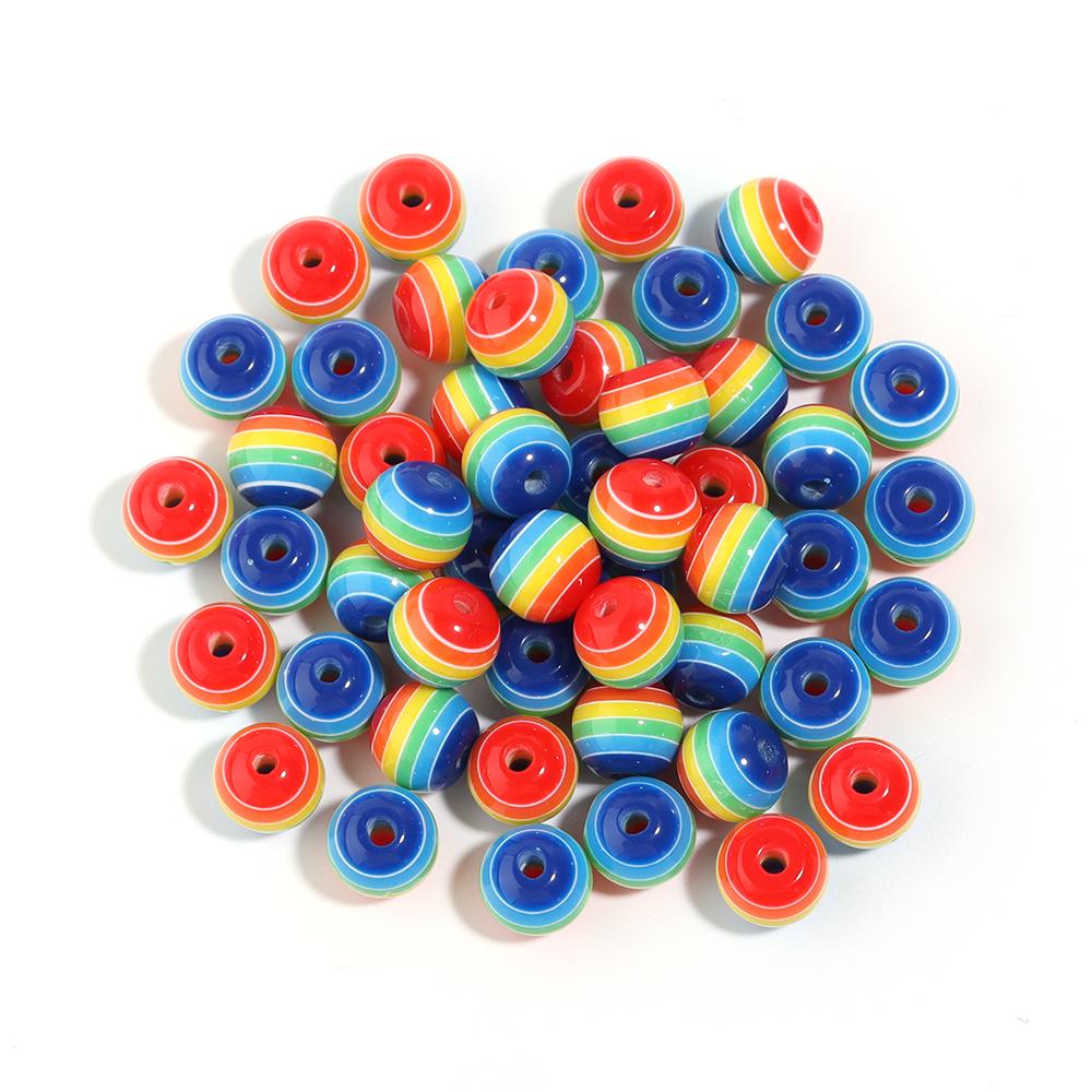 50pcs/Lot Resin Rainbow Beads Stripe Flat Round Loose Spacer Bead for DIY Bracelet Necklace Handmade Jewelry Accessories