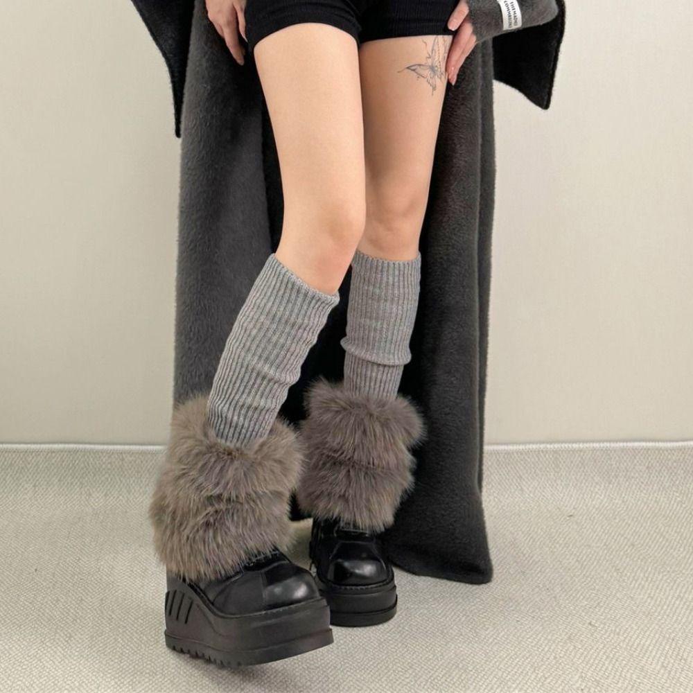 Knitted Furry Leg Warmers Foot Cover Long Stockings Vintage Plush Leg Coverings  Spicy Girls