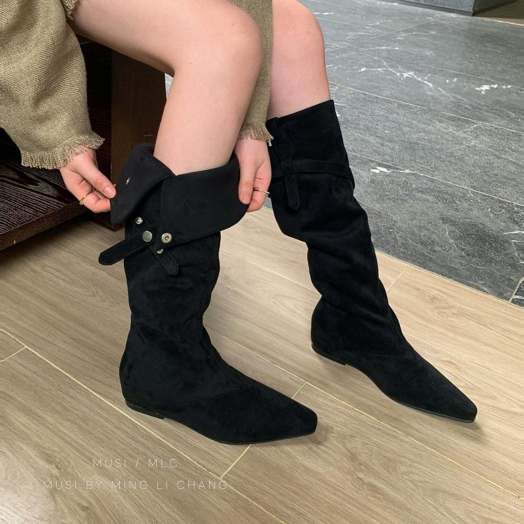 Retro pointed inner height-increasing high knight boots new two-wear stacking boots western high boots