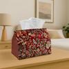 1pc Vintage Oriental Tissue Box| Decorative Tissue Dispenser with Floral Pattern Red, Durable Polyester Fabric for Home, Party, Car, Kitchen, Dining T