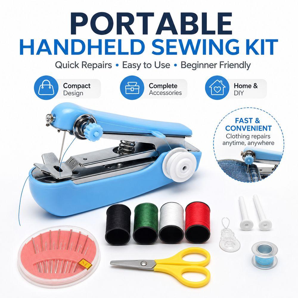 Plastic Sewing Machine Kit Thread Spools Needle Cushion Handheld Sewing Machine Manual Sewing Machine Clothing Repair Kit