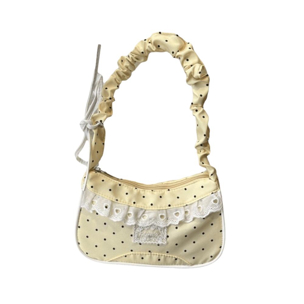 Drawstring Polka Dot Shoulder Bag Stretchable Strap French Stick Handbag Women