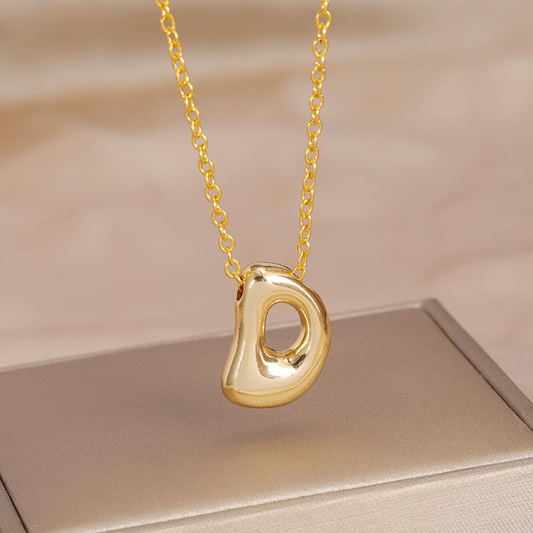 Charming Chubby Brass Polished 26-Letter Silver Pendant Necklace for Women