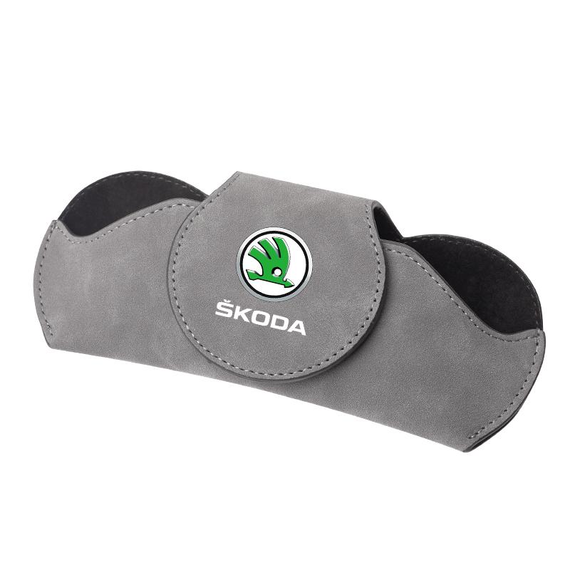 Car Suede Glasses Box Case Sun Visor Sunglasses Clip For Skoda Octavia Kodiaq Enyaq iV Kamiq Scala Superb Fabia Rapid Karoq Yeti