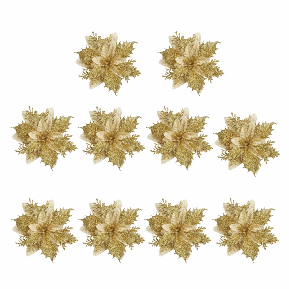 With Detachable Clips Artificial Flowers Glitter Finish Christmas Tree Ornaments Wreath Decorating