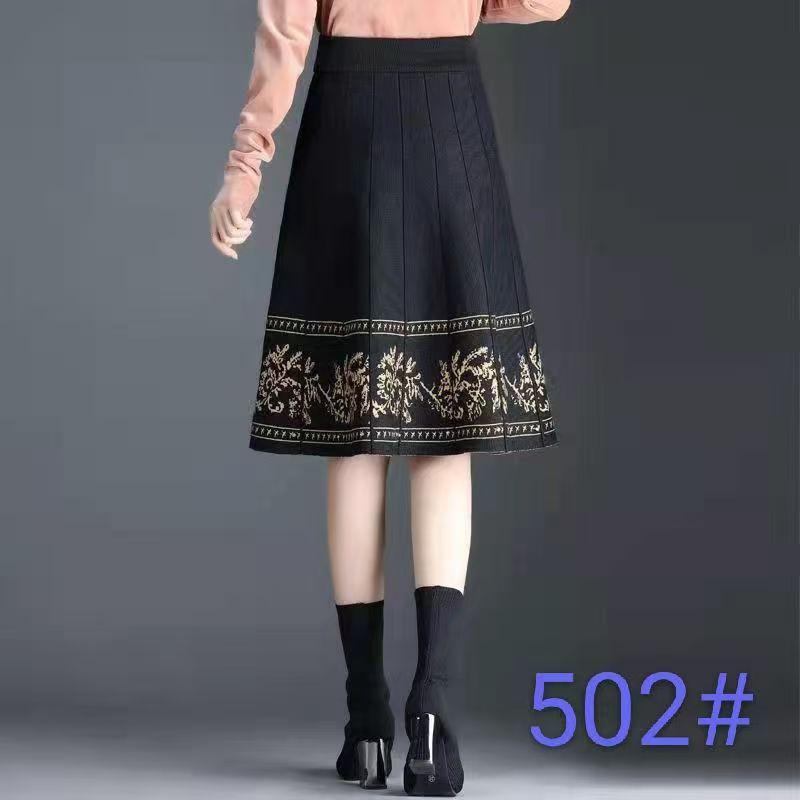

Ethnic Style Floral Knit A-line Midi Skirt - High Waist Autumn/Winter 2025 One Size