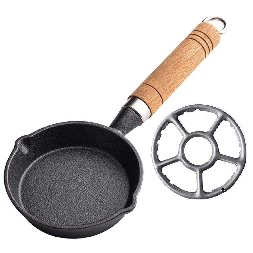 

10/13/16 Cm Cast Iron Mini Skillet with Wooden Handle Cook Pan with Double Drip-Spouts Pancake Pan Non-Stick for Kitchen Home