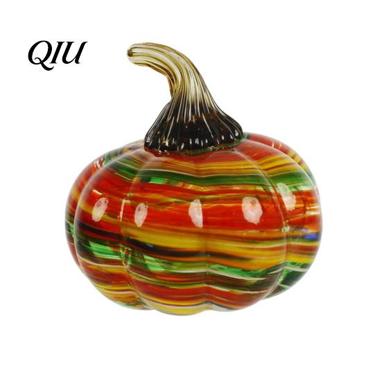 Unique Glass Art Pendant Hand Blown Pumpkin Figurine, Creative Adornment for Desktop Decoration, Fall Rainbow Light Refraction Decor